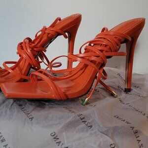 AZALEA WANG LAURA ORANGE STRAPPY HEEL SANDAL